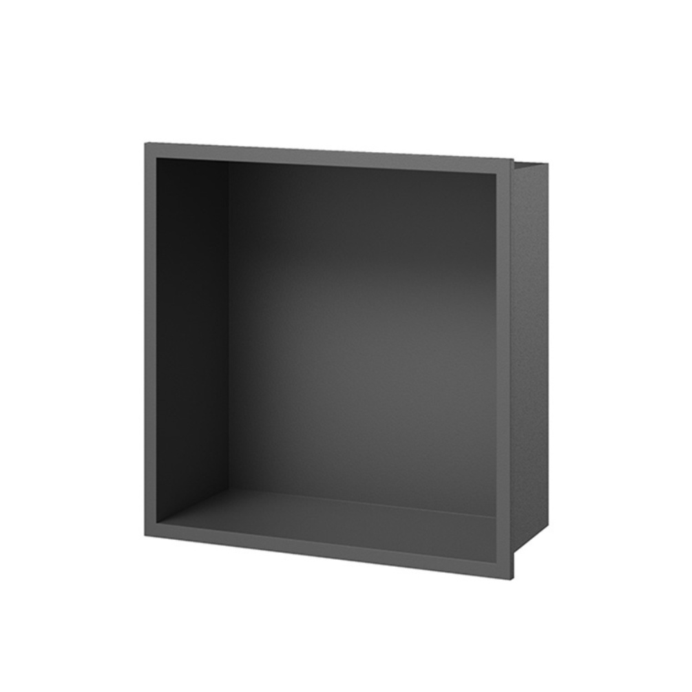 Product cut out image of the Abacus Elements Matt Black 320mm Shower Niche EMSU-SS20-3232